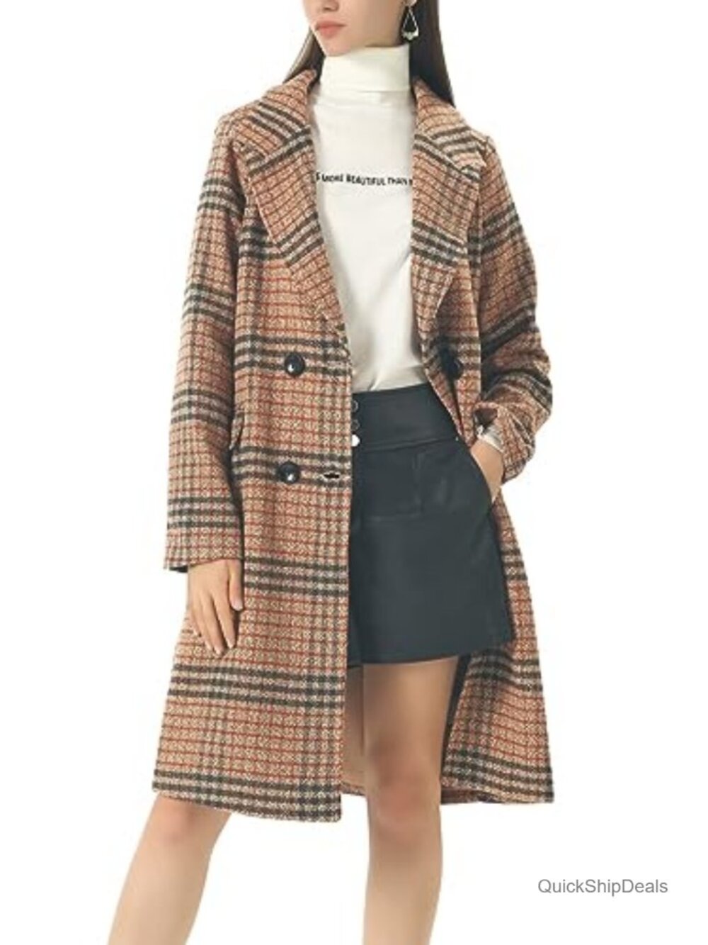 Classic Notched Collar Double Breasted Wool Blend Long Trench Coat